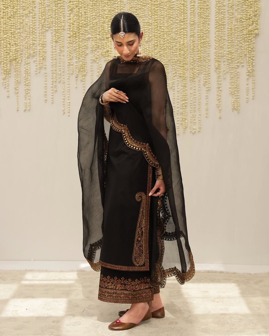 Black Opulence – Embroidered 3-Piece Chiffon Outfit