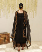 Black Opulence – Embroidered 3-Piece Chiffon Outfit