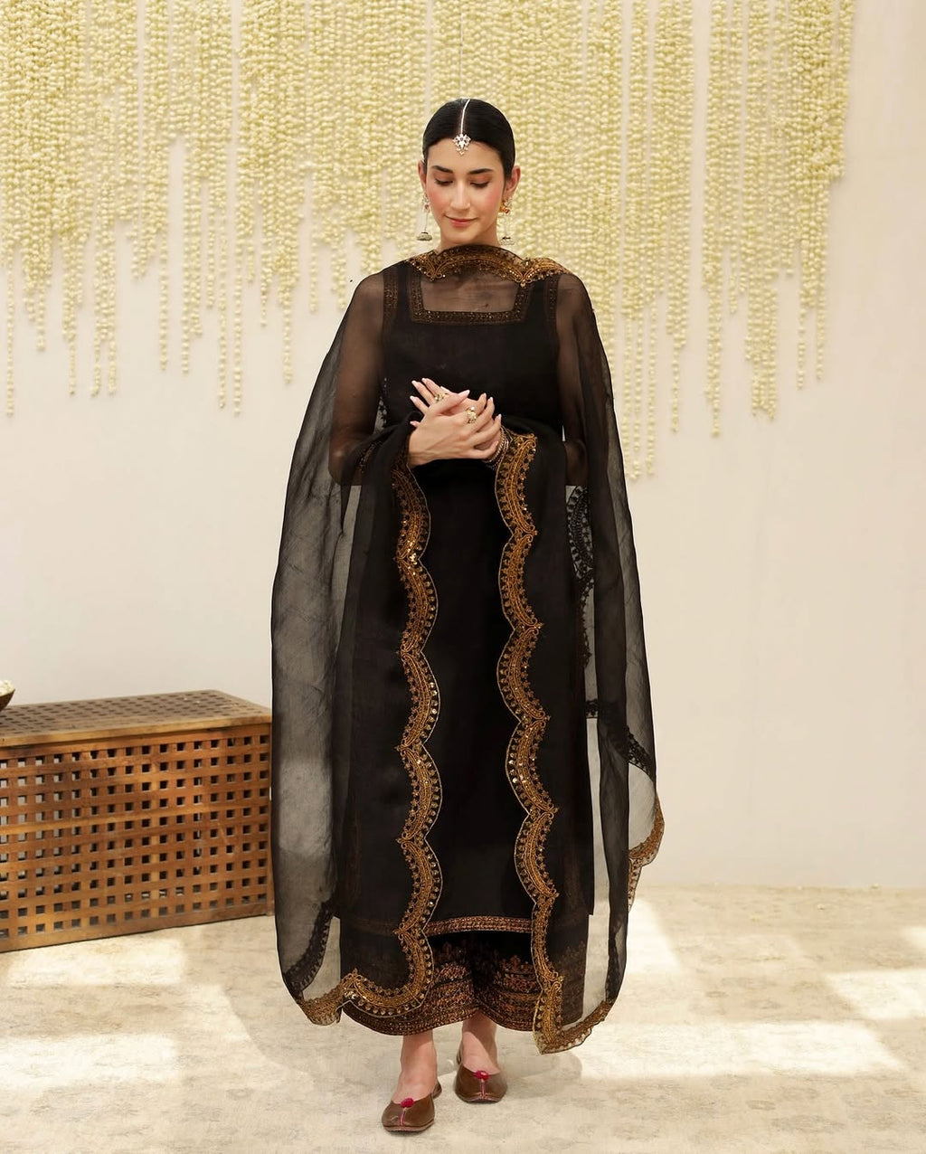 Black Opulence – Embroidered 3-Piece Chiffon Outfit