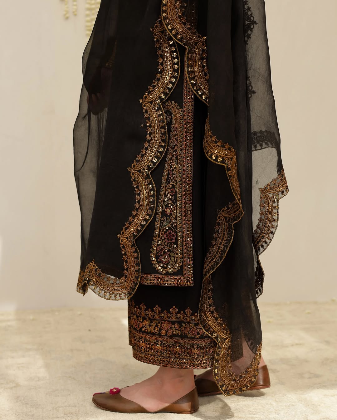 Black Opulence – Embroidered 3-Piece Chiffon Outfit