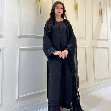 Mahjabeen — Black 3 PIECE STITCHED SUIT